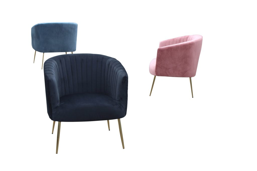 Perla Chair Velvet Fluted Back Gold Legs